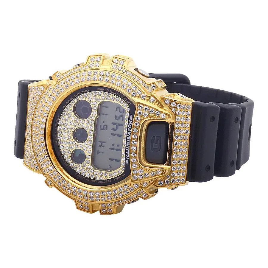 Casio Mens G Shock 6900 Yellow Gold Finish White Cubic Zirconia Watch