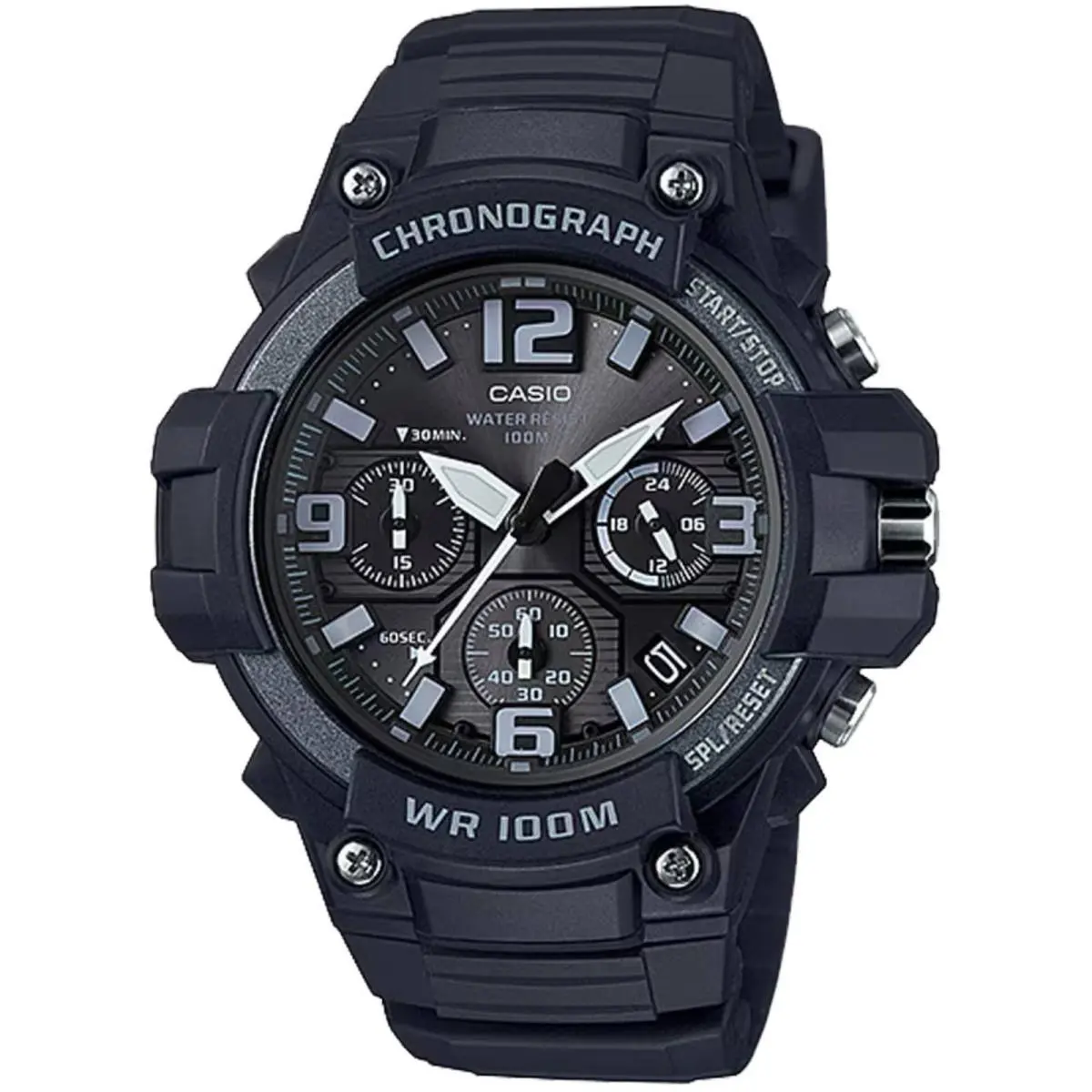 Casio Men`s Watch Chrono Black Analog Dial Black Strap MCW-100H-1A3V - Dial: Black, Band: Black