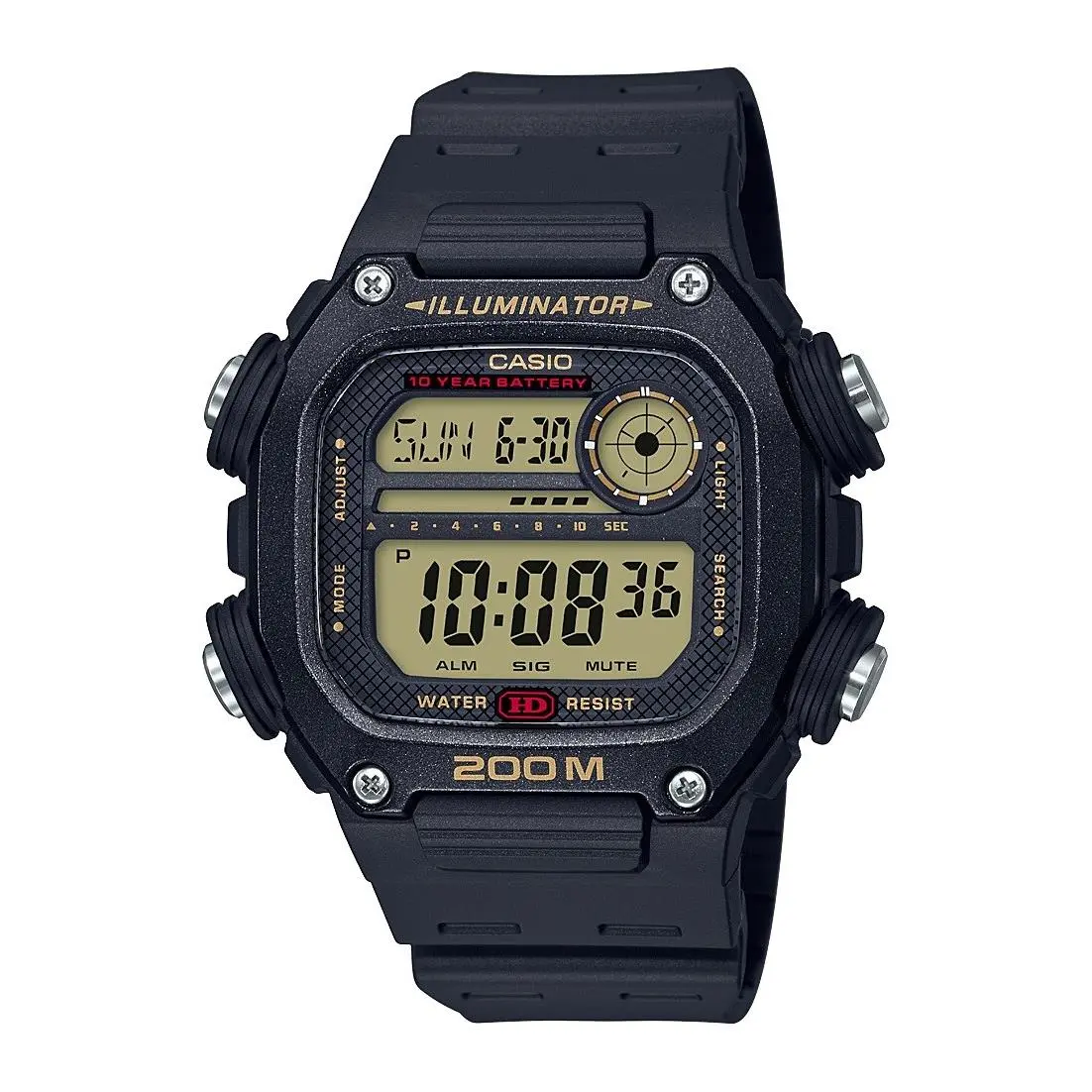Casio Men`s Quartz Illuminator Black Resin Band 50mm Watch DW291H-9AV - Dial: Gold, Gray, Black, Band: Black, Bezel: Black