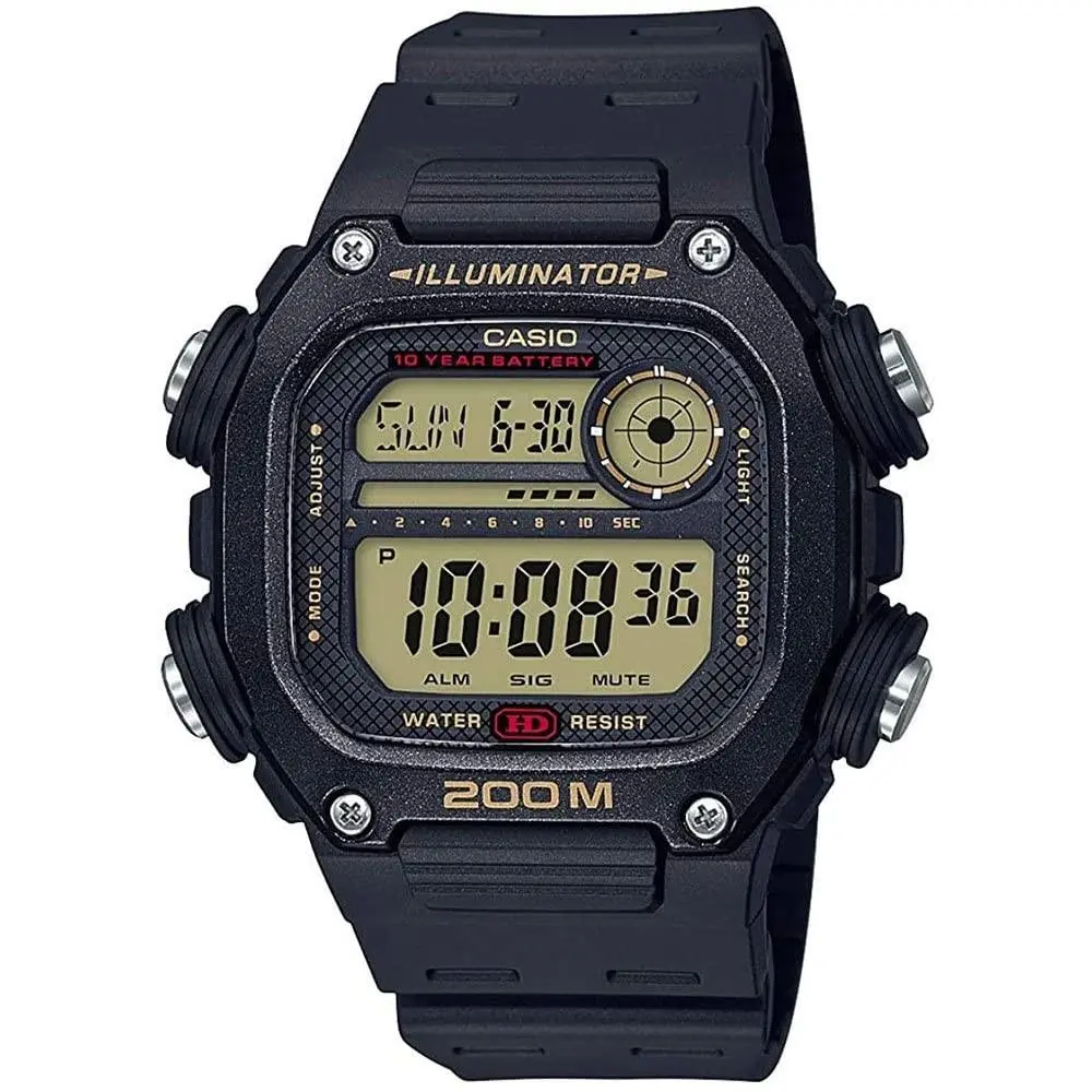 Casio 10 Year Battery Quartz Watch with Resin Strap Black 27.2 Model: - Black/Standard Strap, Dial: Gold, Gray, Black, Band: Black