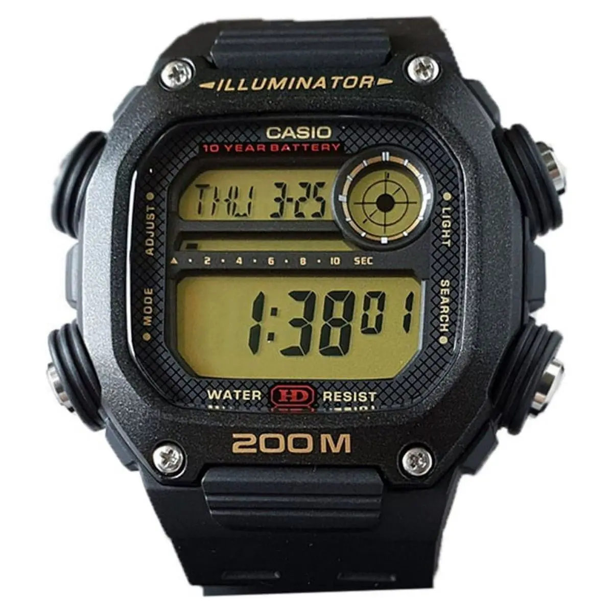Casio Men`s Quartz Illuminator Black Resin Band 50mm Watch DW291H-9AV - Dial: Gold, Gray, Black, Band: Black, Bezel: Black