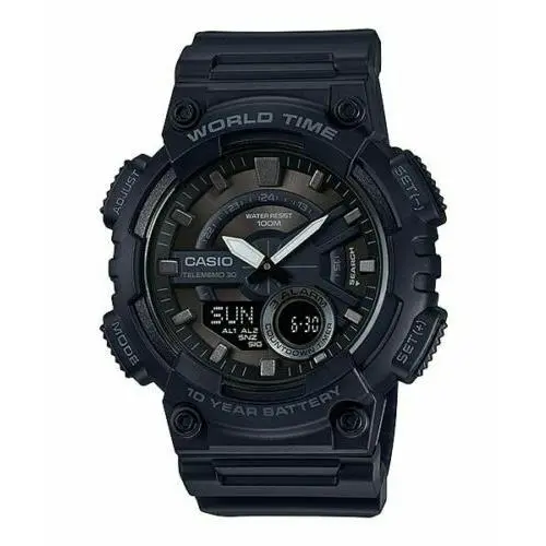 Casio AEQ-110W-1BV Mens Black 100M World Time Digital/ Analog Sports Watch