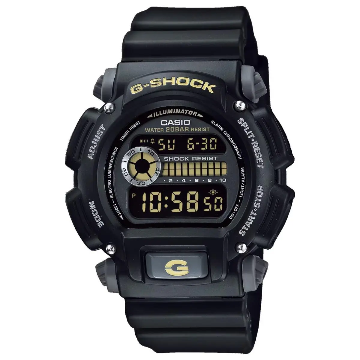 Casio DW9052-1C Men`s Classic Black Alarm Chronograph G Shock Watch - Dial: Digital, Band: Black, Bezel: Black