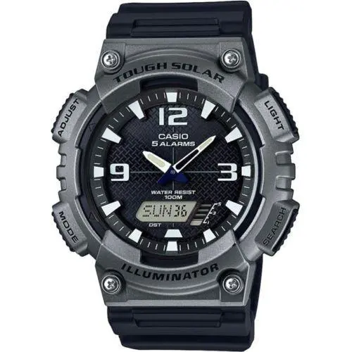 AQS810W-1A4V Solar Illuminator Watch Black Resin 100 Meter 5 Alarms by Casio