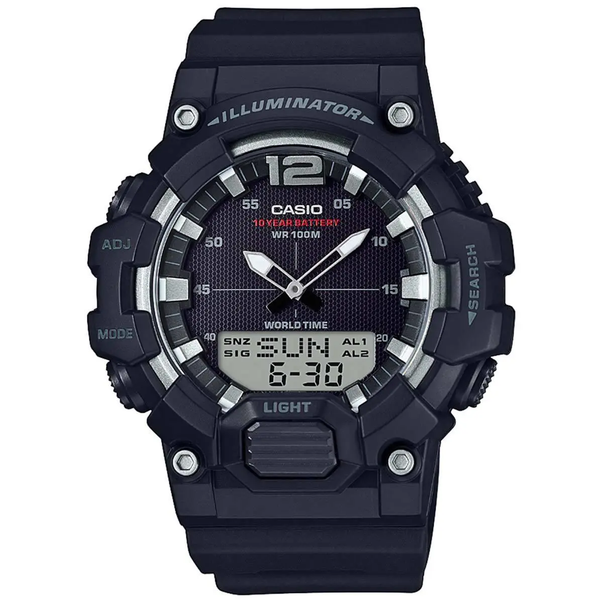 Casio HDC700-1AV 10 Year Battery Watch World Time Chrono 3 Alarms Telememo - Dial: Black, Band: Black
