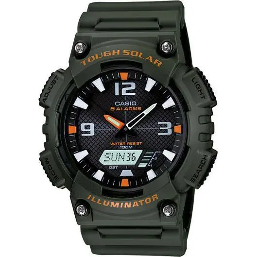 Casio - AQS810W-3AVCF - Men`s Solar Watch with Green Band - Dial: Black, Band: Green, Bezel: Black