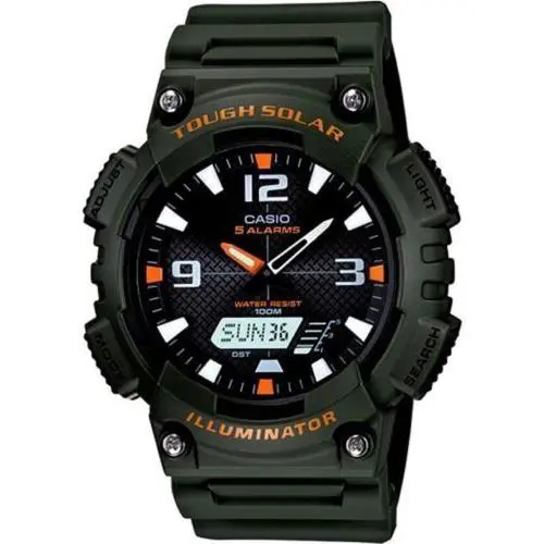 Casio AQS810W-3AV Digital/analog Combo Solar 5 Alarms Green Resin Illuminator - Dial: Black, Band: Green