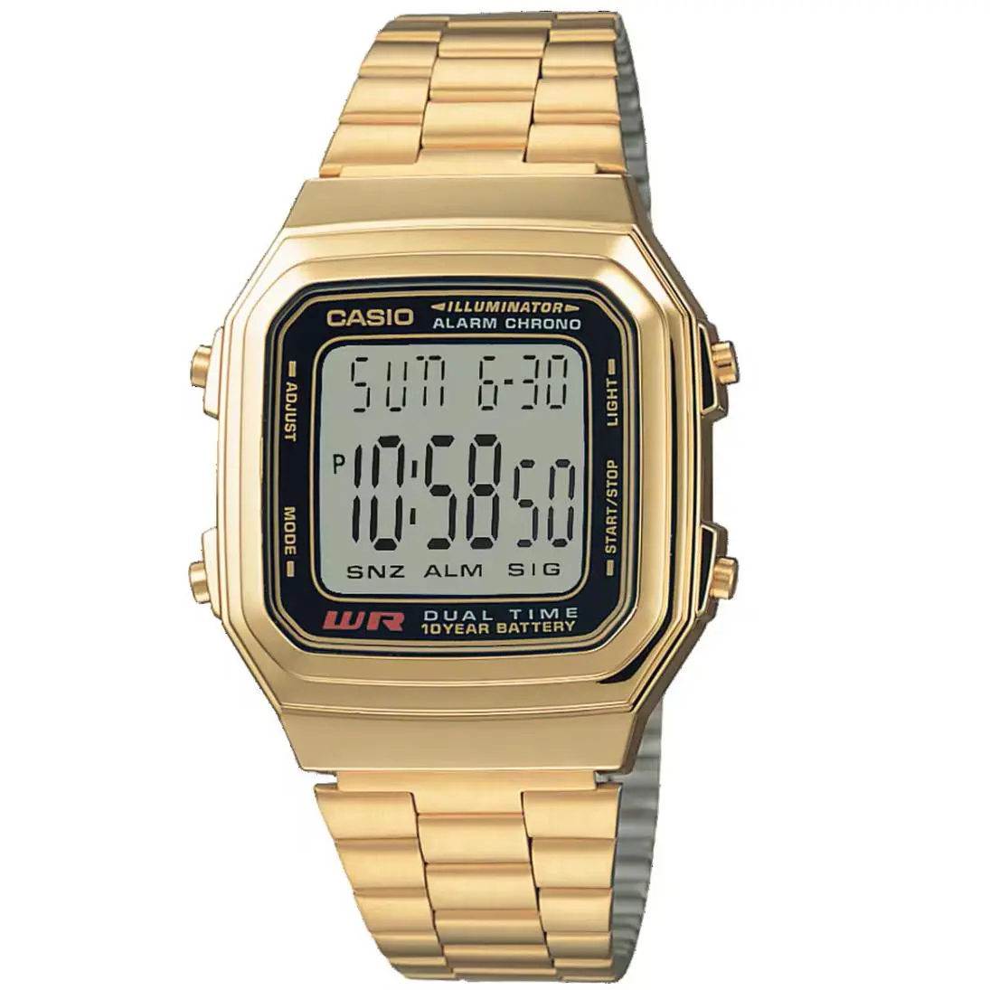 Casio Casual Stainless Steel Bracelet Digital Display Men`s Watch A178WGA-1ADF
