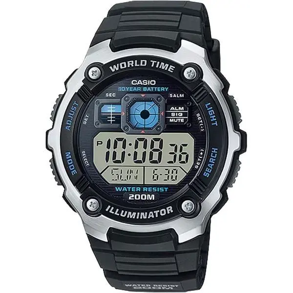 Casio AE2000W-1AV Classic World Time Digital Watch w/ 200 Meter Water-resistance