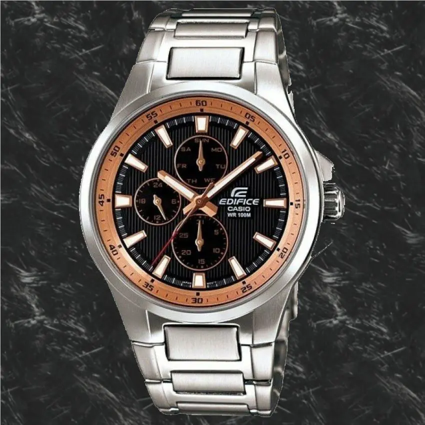 Casio EF-342D-1A5 Men`s Edifice Black Gold Analog Watch Steel Multi-dial 100M WR