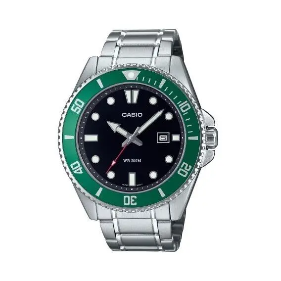 Casio MDV-107D-3A Analog Black Green 44.2mm 200M Stainless Steel Band Mens Watch - Green