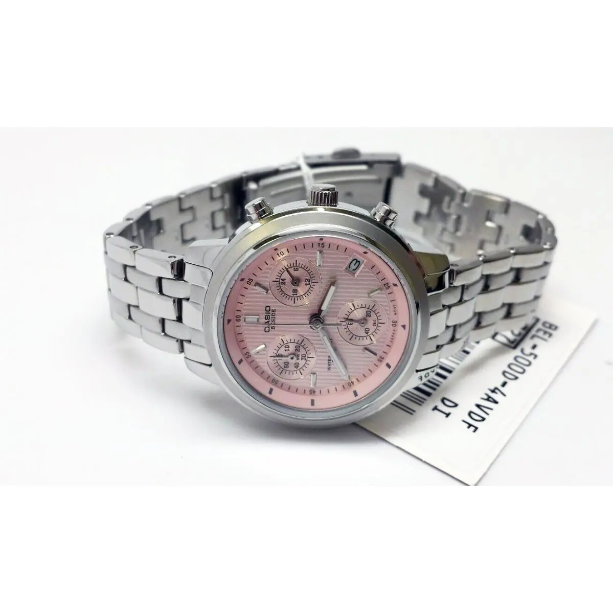 Casio Beside BEL500D-4A Ladies Pink Dial Stainless Steel Dress Watch 50M WR