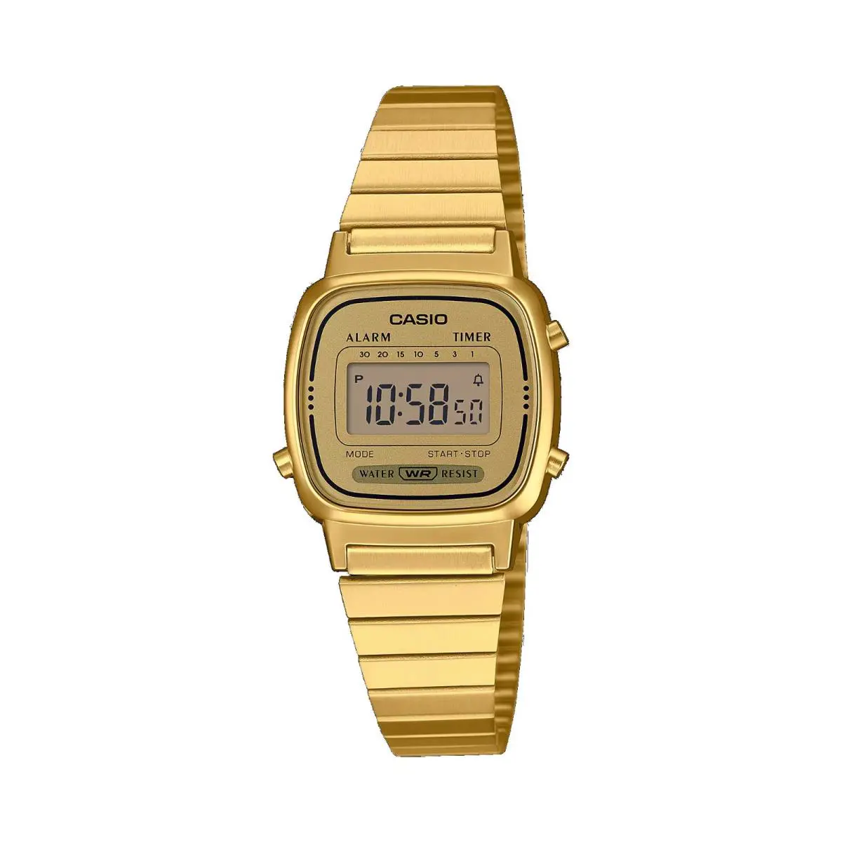 Casio LA670WGA-9 Women`s Vintage Gold Tone Alarm Chrnograph Digital Watch - Dial: Gold, Band: Gold, Bezel: Gold