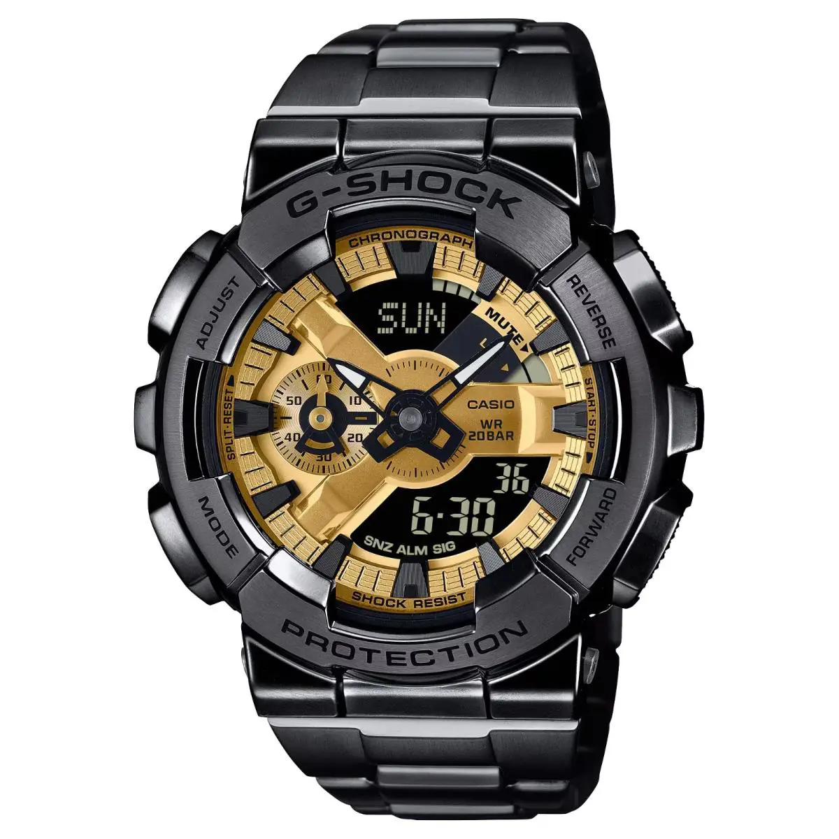 G-shock 110 Series Gold Dial Black Stainless Steel Watch GM110BD-1A9 by Casio