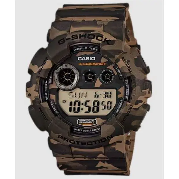 Casio: G-shock GD120CM-5CR - Brown Camouflage Resin - Multifunction Men`s Watch - Dial: Digital, Band: Multicolor, Bezel: Green