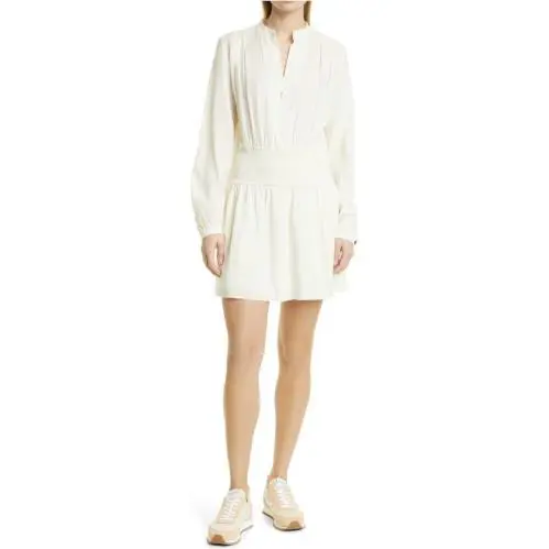 Rag Bone Women`s Ivory Calista Long Sleeve V-neck Silk Minidress Size M