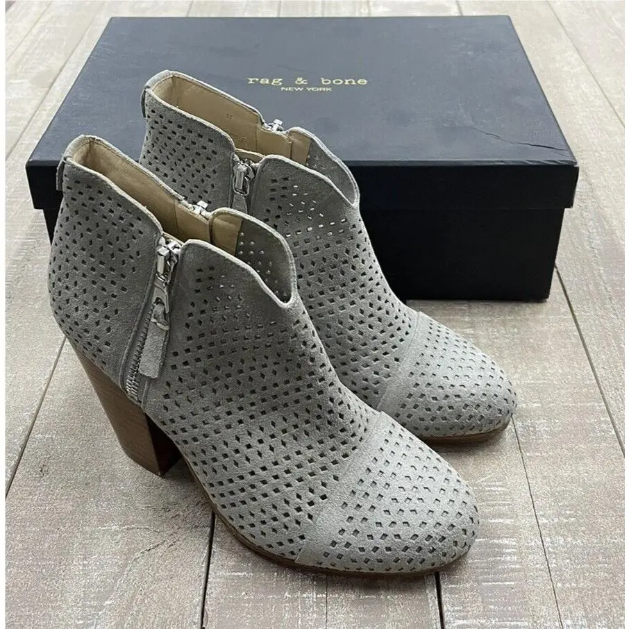 Rag Bone Margot Perforated Leather Booties In Cemento Size:35 US 5