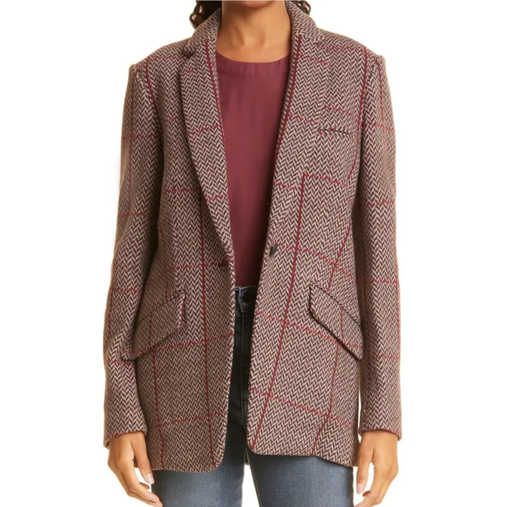 Rag Bone Sz8 Margot Plaid Tailored Wool Blend Blazer Jacket Paprika