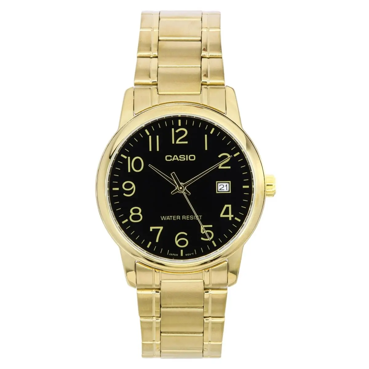 Analog Gold Tone Stainless Steel Black Dial Quartz MTP-V002G-1B Mens Watch by Casio