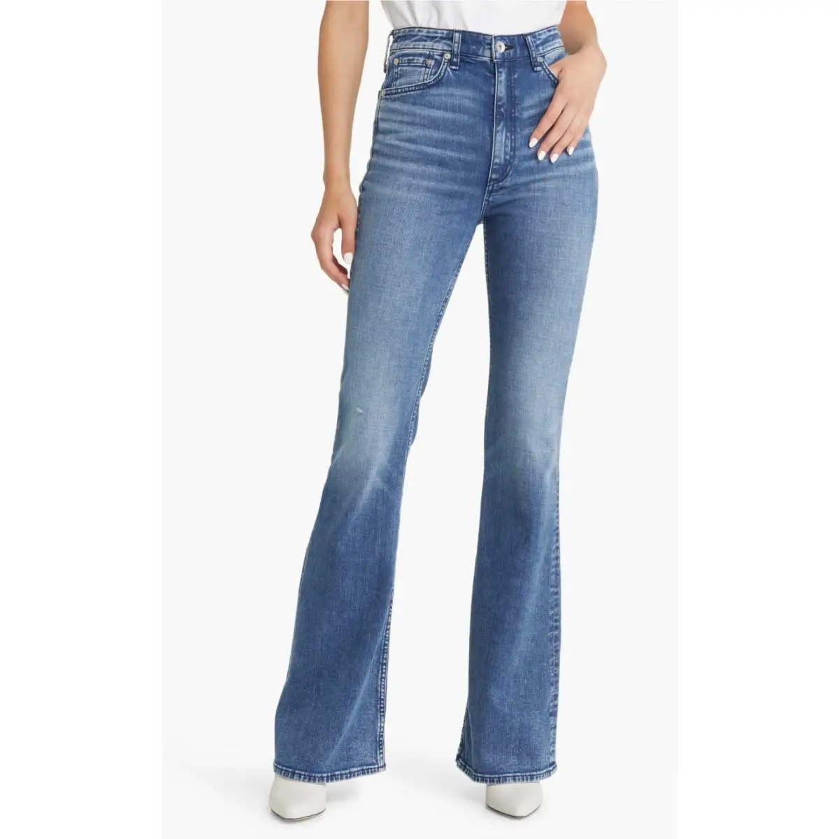 Rag Bone Women`s Casey Blue High Waist Flare Leg Jeans L38802 Size 25 by Rag & Bone