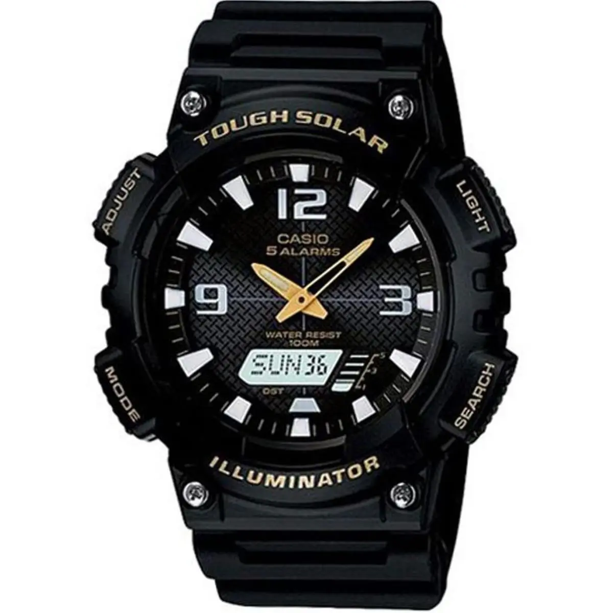Casio AQS810W-1B Men`s Black and Gold Dial Tough Solar Watch AQS810W-1BV