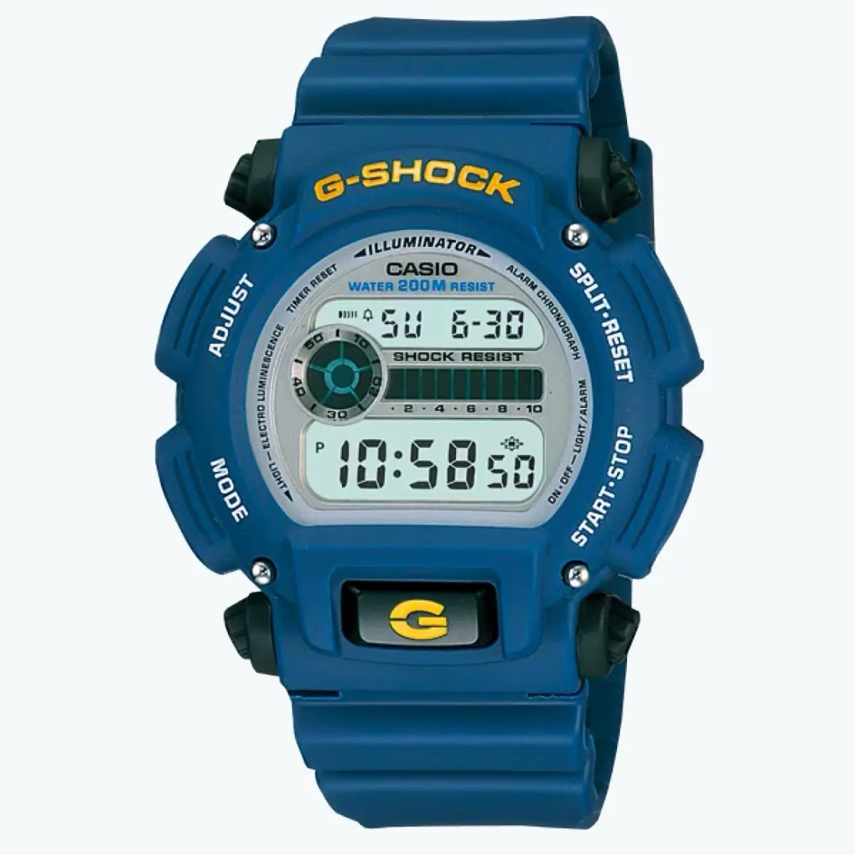 Casio G-shock Silver Digital Men`s Watch with Blue Rubber Band - DW9052-2