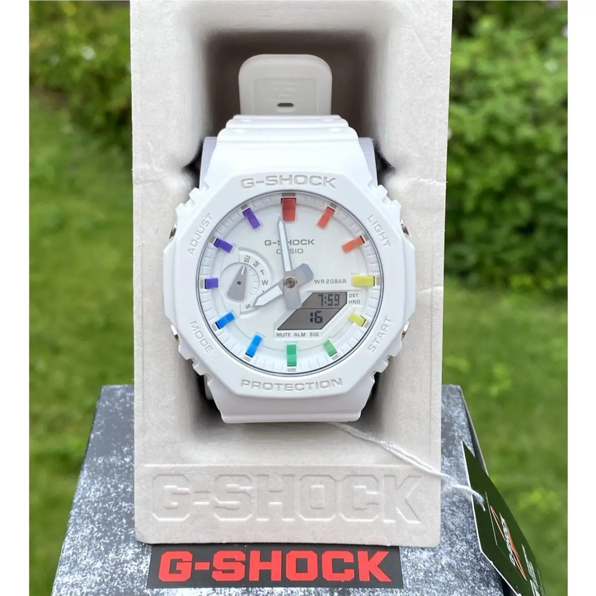 G-shock GA2100 White Rainbow Carbon Digital Watch Limited Edition Mod by Casio