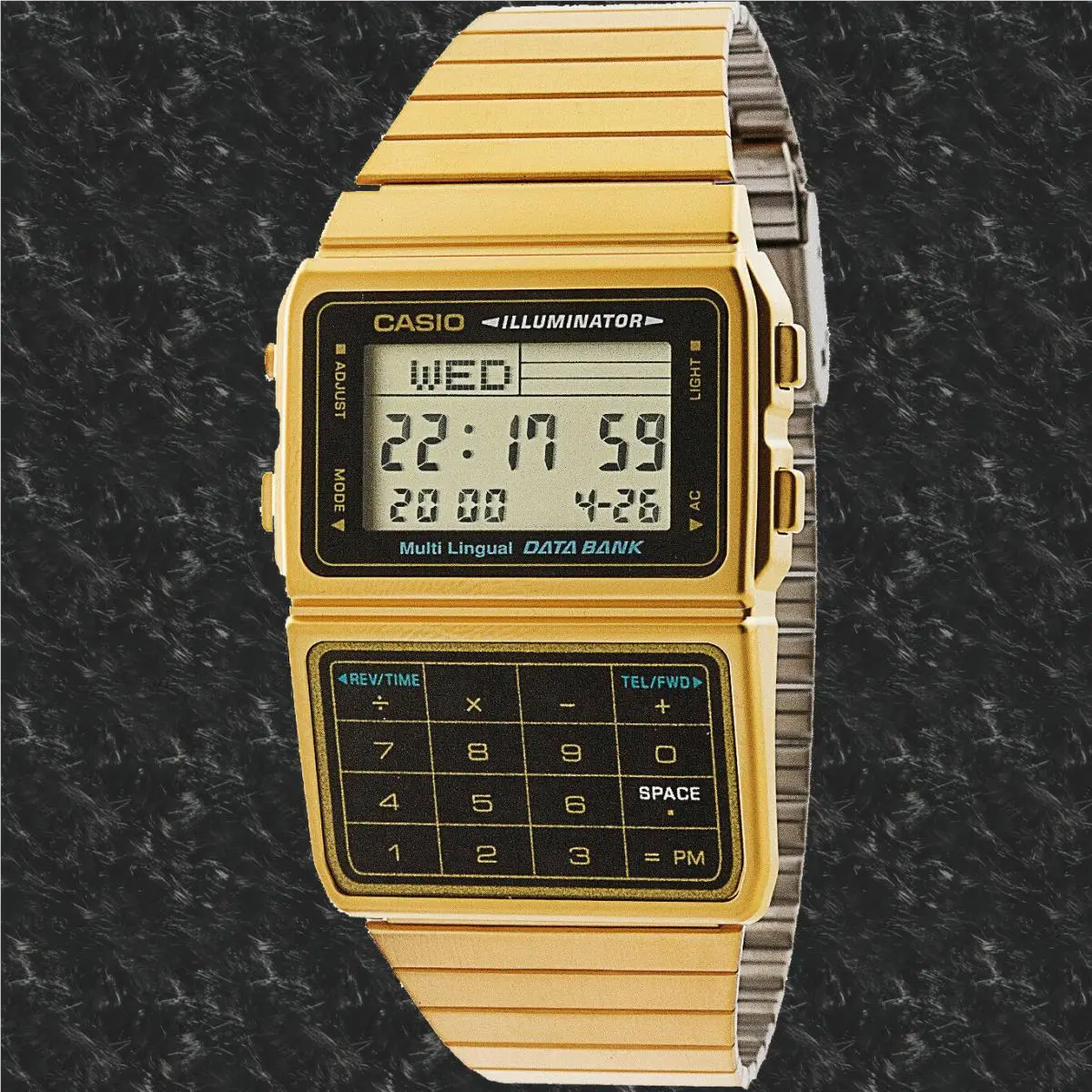 Casio DBC611G-1D Gold Databank Watch Stainless Steel Calculator 5 Alarms