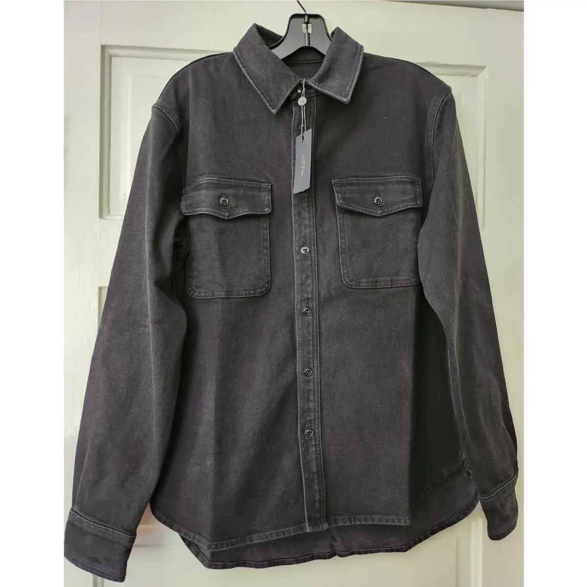 sz Medium Rag Bone Men`s Black Jack Shirt Long Sleeve Cotton Denim