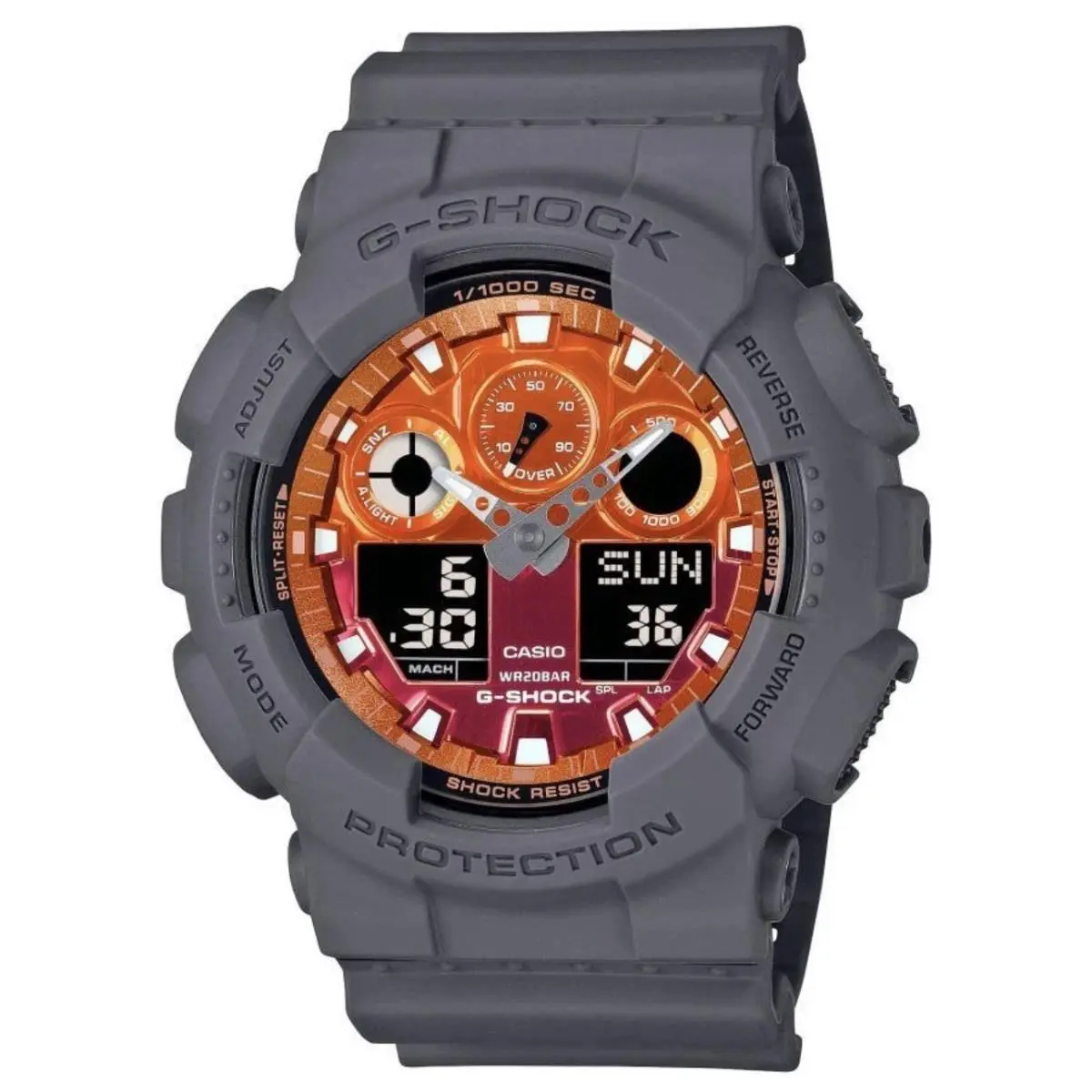 Casio G-shock Flames of Color Gray Resin Orange Dial Watch GA100FL-8A