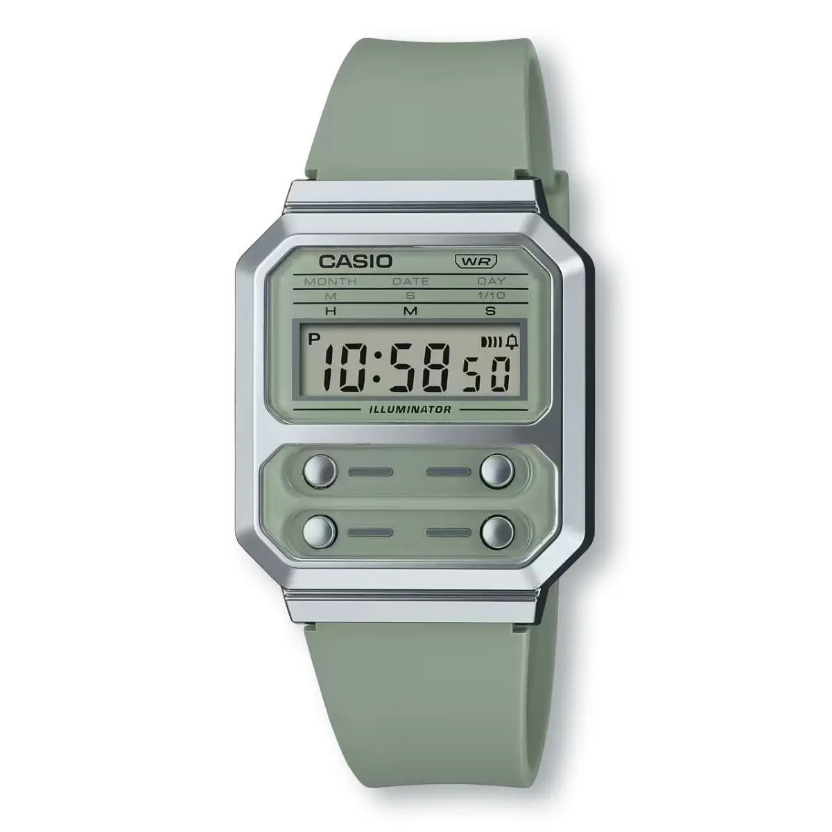 Casio A100WEF-3A Unisex Wrist Watch - Retro-inspired Green Dial - Dial: Green, Band: Green, Bezel: Silver