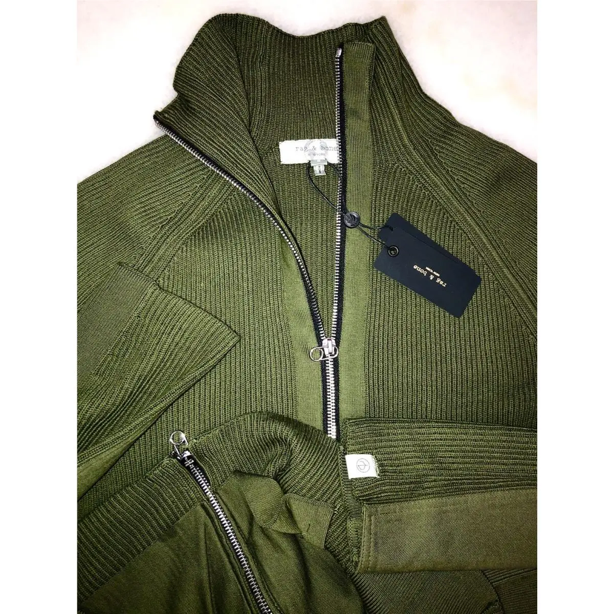 Rag Bone Dexter Andrew Olive Army Full Zip Cardigan Sweater Size Small