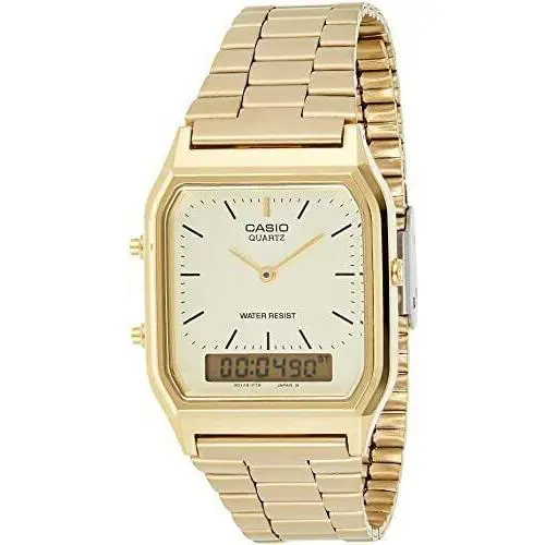 Casio AQ230GA-9D Men`s Gold Stainless Steel Band Quartz Movement Watch - Dial: Gold, Band: Gold, Bezel: Gold