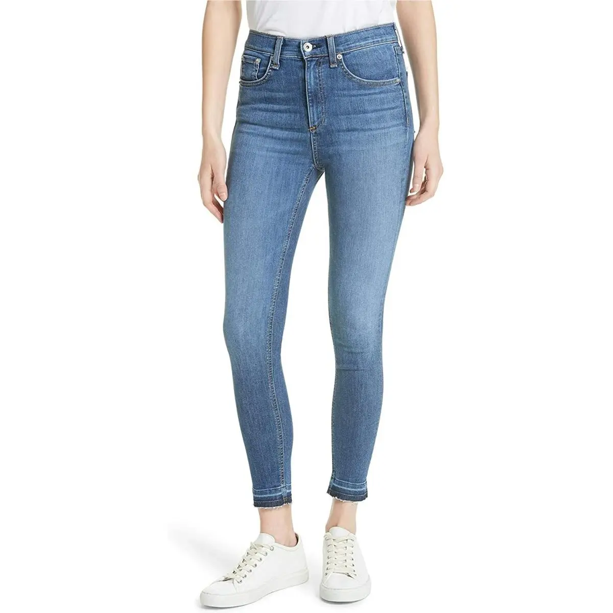 Rag Bone Sz29 High-rise Raw Hem Ankle Skinny Stretch Jeans Clean Lily by Rag & Bone