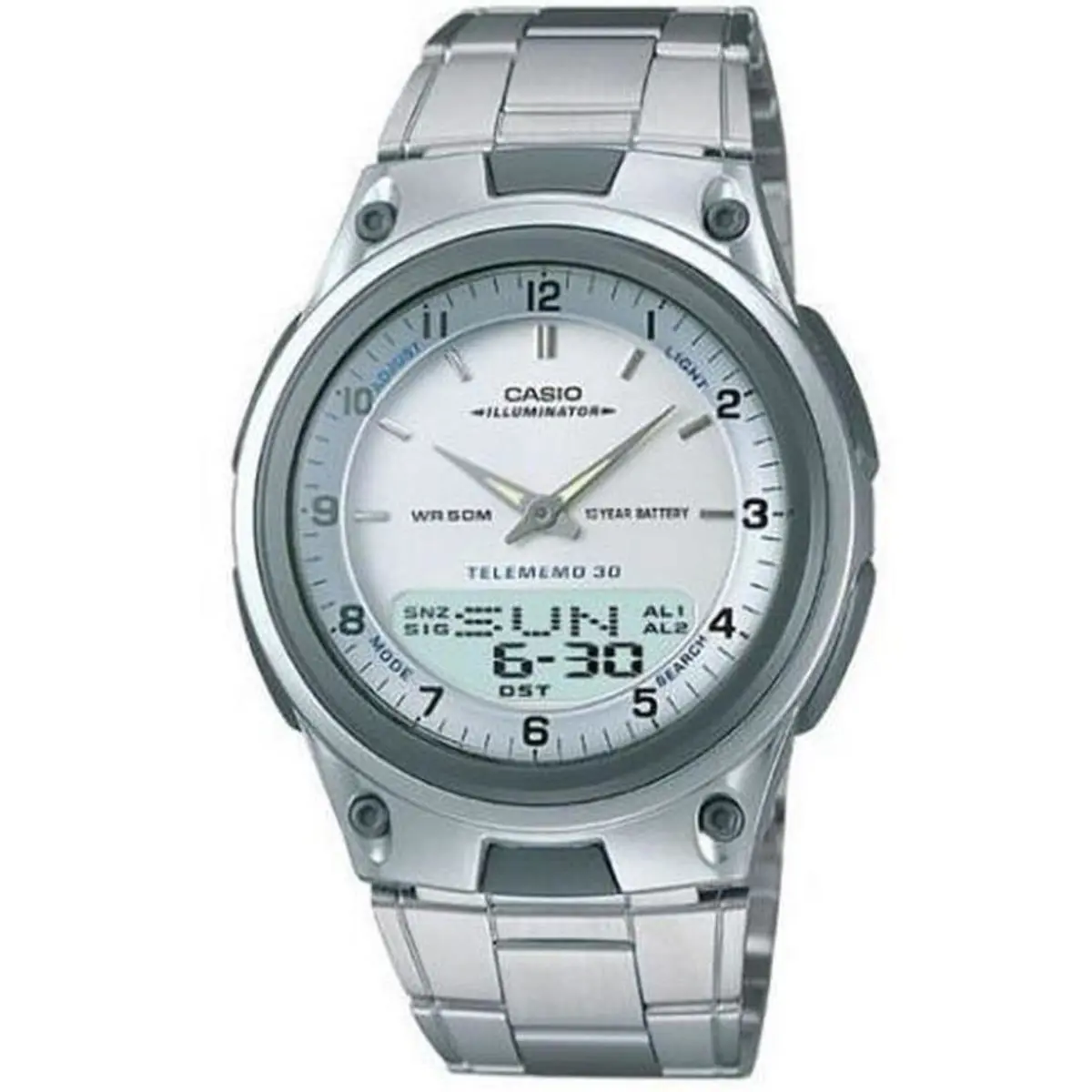 Casio AW80D-7A Men`s World Time 30 Telememo Watch AW80D-7AV - Black, Band: Silver