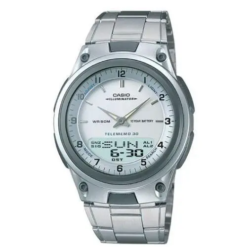 Casio AW80D-7AV Telememo 30 Watch 10 Year Battery 3 Alarms World Time - Band: Silver