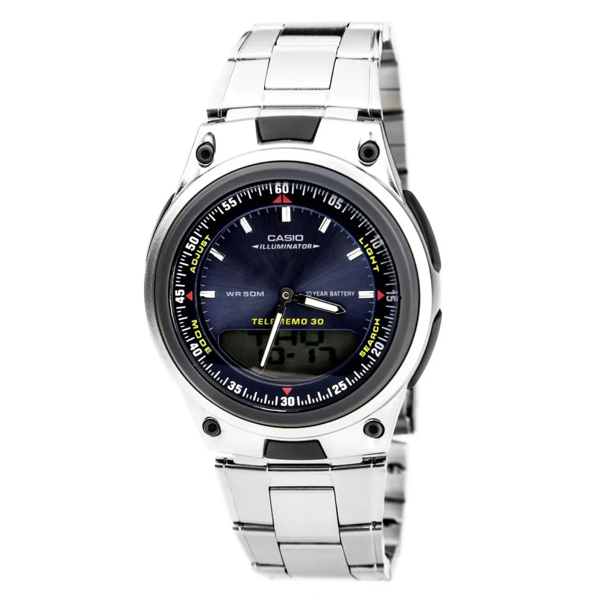 Casio AW80D-7A Men`s Ana-digi Sports Silver Dial SS Bracelet Watch - Dial: Silver, Band: Silver