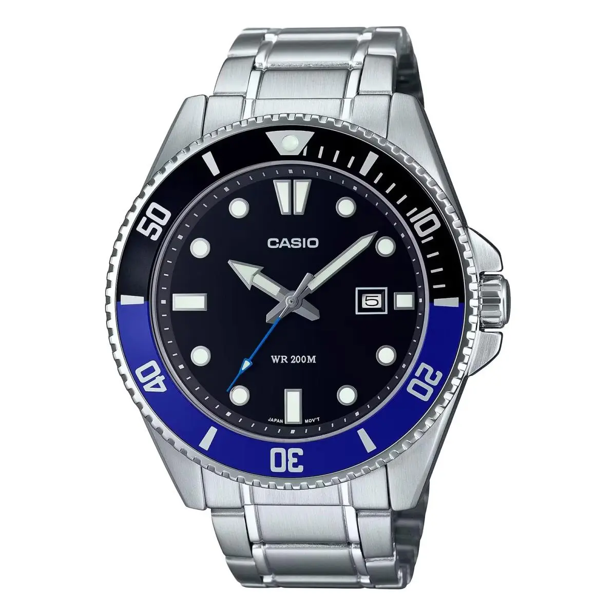 Casio MDV107D-1A2 Men`s Stainless Steel 200M Black/blue Bezel Black Dial Watch