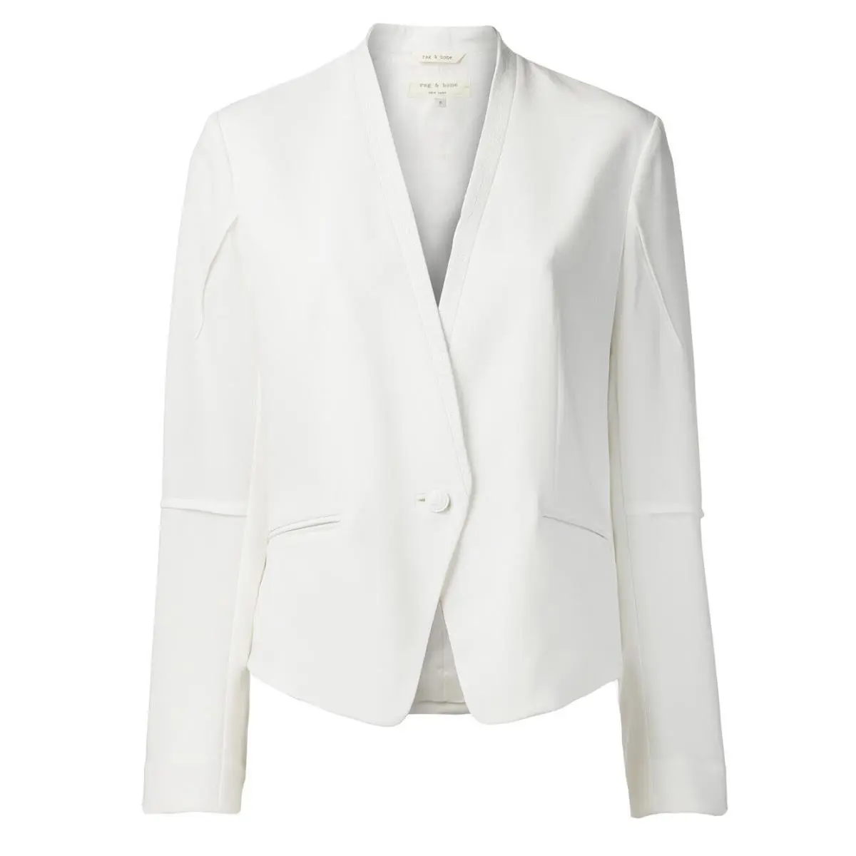 Rag Bone Women`s White Pascal Darted Leather Trim Blazer Size 8