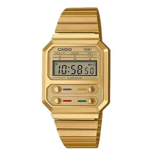 Vintage 33mm Gold Resin Case with Gold Stainless Steel Band Unisex Wristw by Casio