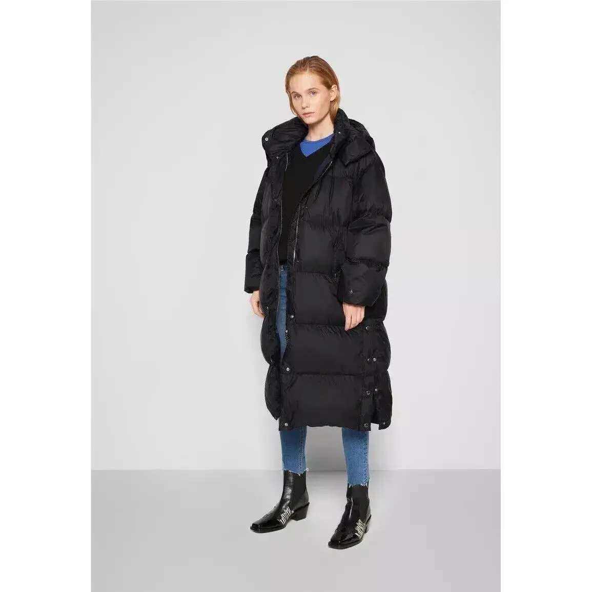 Rag Bone L Joelle Long Hooded Puffer Coat Jacket Down Black