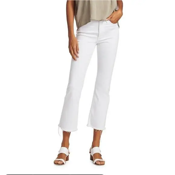 Rag Bone Nina White High Waist Raw Hem Ankle Flare Jeans L91204 Womans Size 28
