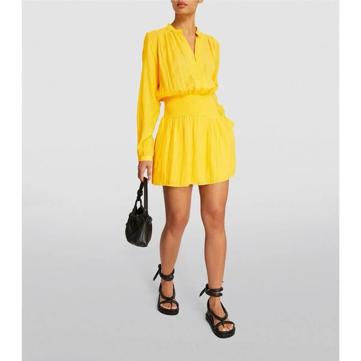 Rag Bone `calista` Long Sleeve Smocked Mini Dress in Yellow sz M by Rag & Bone