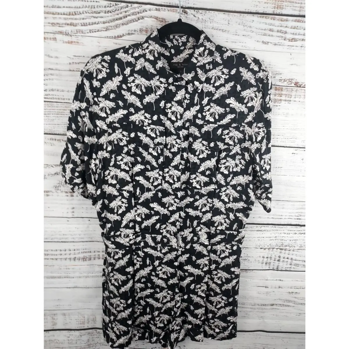 Rag Bone Womens 2 Black Floral Print Romper Missing Belt Button Up