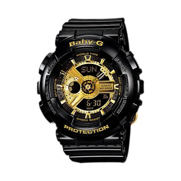 Casio Baby-g BA110-1ACR Black Gold Resin Digital Analog Quartz Wrist Watch