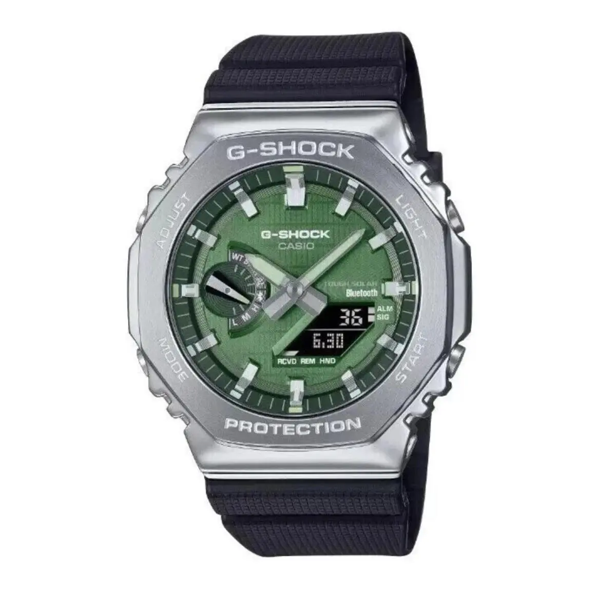 Casio G-steel 2100 Series Green Dial Solar Bluetooth GBM2100A-1A3 - Dial: Green, Band: Black, Bezel: Silver