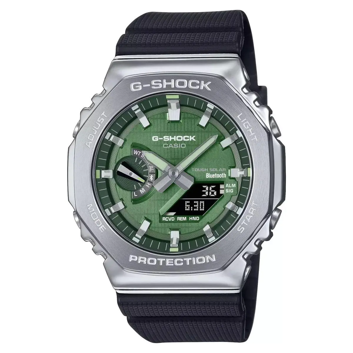 Casio G-shock G-steel Bluetooth Green Dial Black Resin Men`s Watch GBM-2100A-1A3 - Dial: Green
