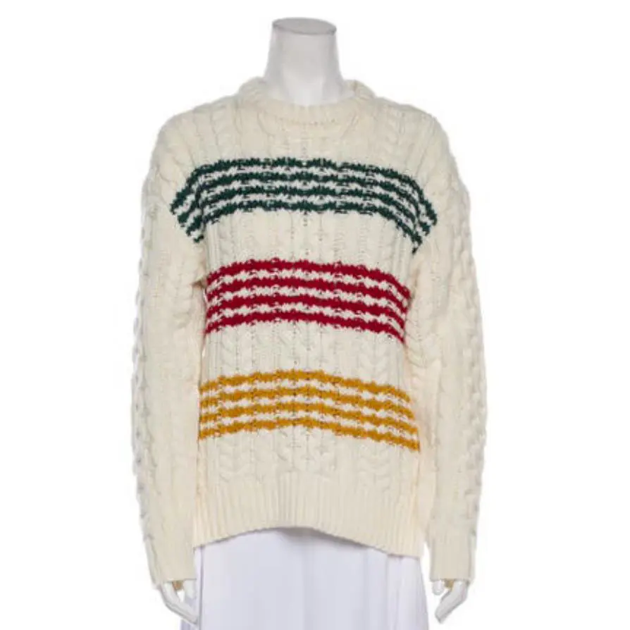 Rag Bone Womens Cream Green Red Yellow Wool Sweater XS Extra Small