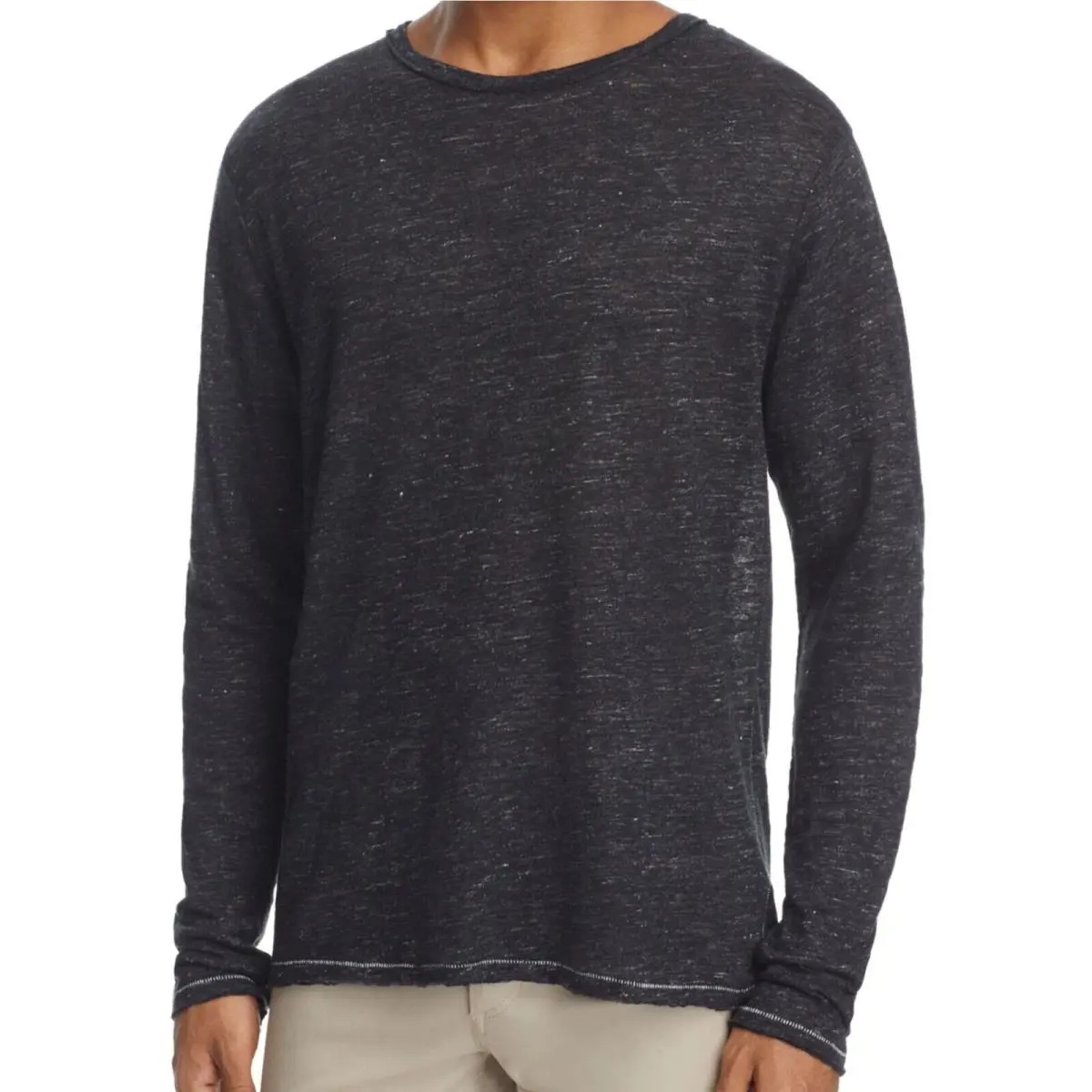 Rag Bone Owen Mens Heather LS Linen Crewneck T-shirt 2XLarge Black - Black, Detailed: Black