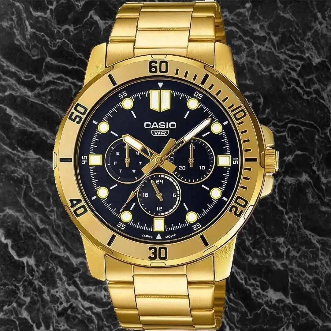 Casio Men`s Analog Multi Hands Gold Tone Stainless Steel Band Watch MTPVD300G-1E